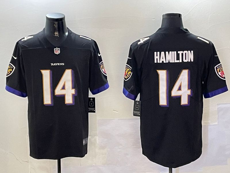 Men Baltimore Ravens #14 Hamilton Black Second generation 2024 Nike Limited NFL Jersey style 1